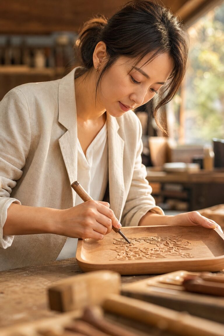 學員專注雕刻木料細節